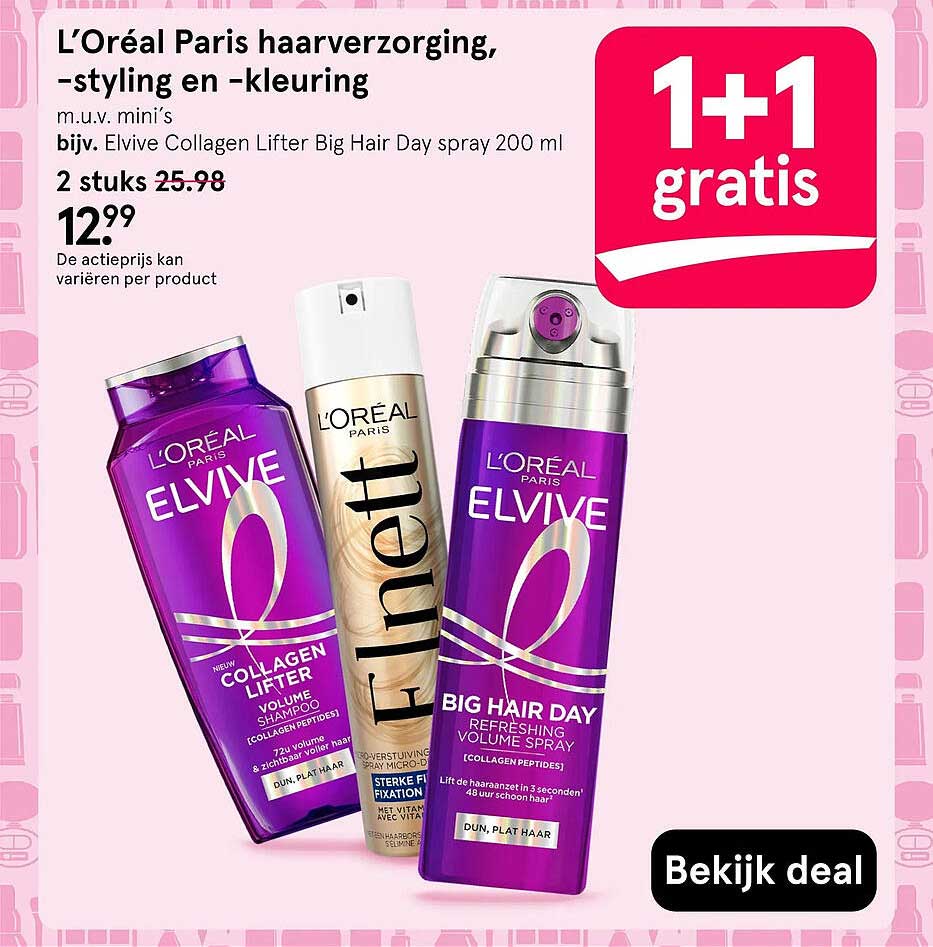 L’Oréal Paris haarverzorging, -styling en -kleuring 1+1 gratis