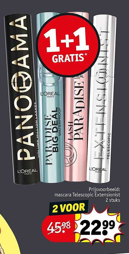 L'Oréal Paris mascara Telescopic Extensionist 2 voor 22,99 1+1 gratis