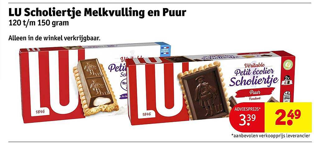 LU Scholiertje Melkvulling en Puur 120 t/m 150 gram