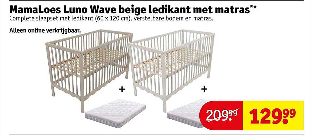 MamaLoes Luno Wave beige ledikant met matras**