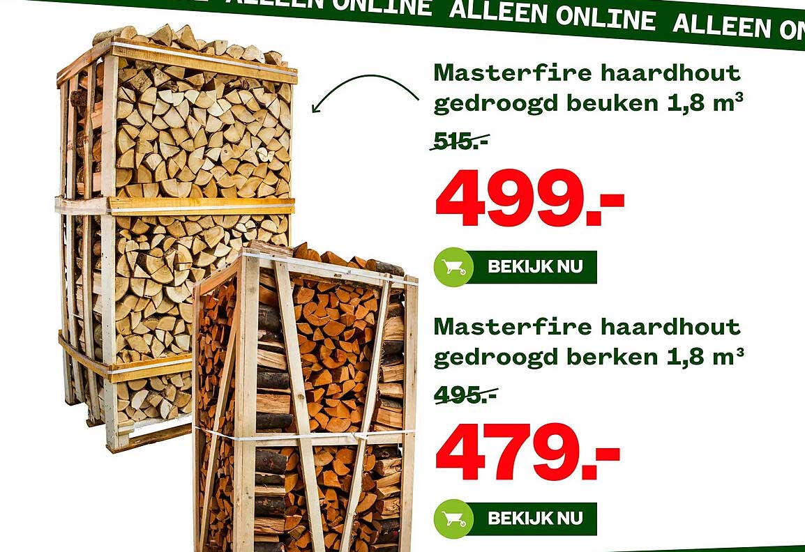 Masterfire haardhout gedroogd beuken 1,8 m³