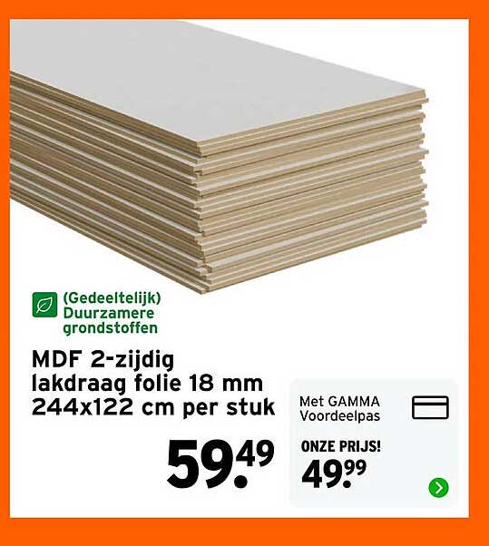 MDF 2-zijdig lakdraag folie 18 mm 244x122 cm per stuk
