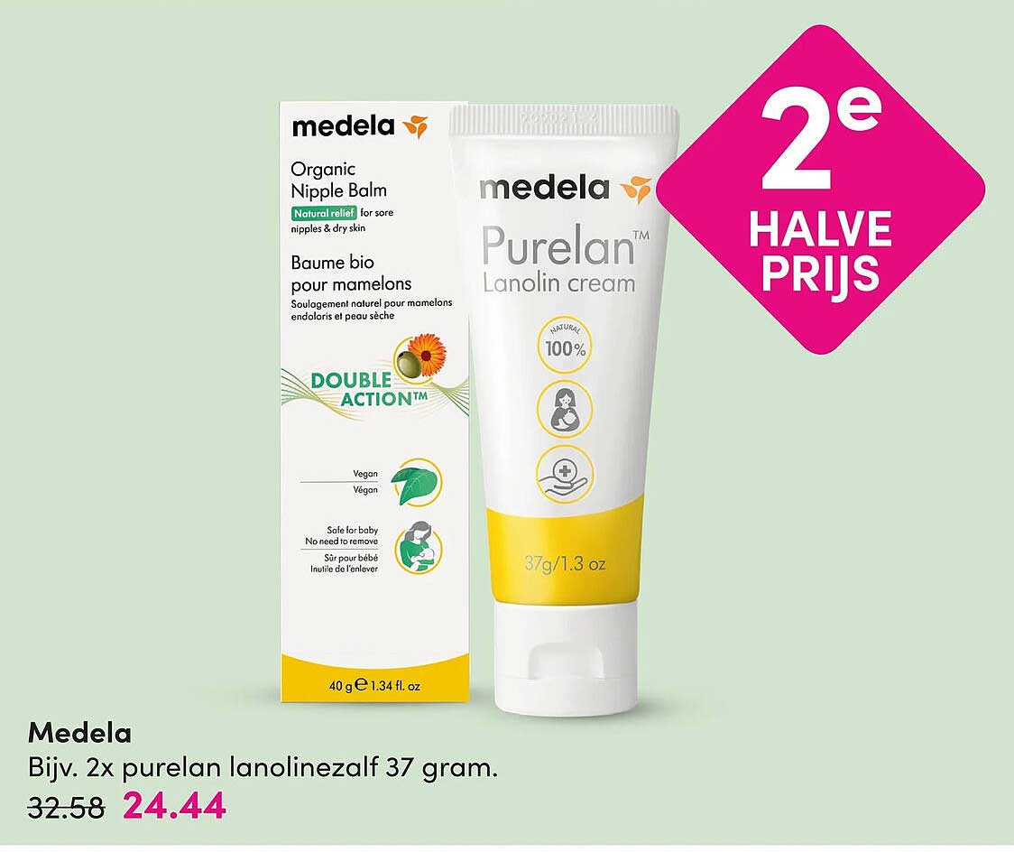 Medela Bijv. 2x purelan lanolinezalf 37 gram. 2e halve prijs