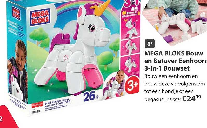 MEGA BLOKS Bouw en Betover Eenhoorn 3-in-1 Bouwset