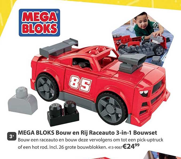MEGA BLOKS Bouw en Rij Raceauto 3-in-1 Bouwset