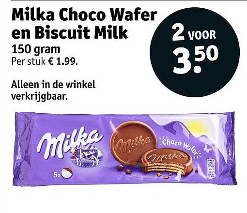 Milka Choco Wafer en Biscuit Milk 150 gram 2 voor 3.50