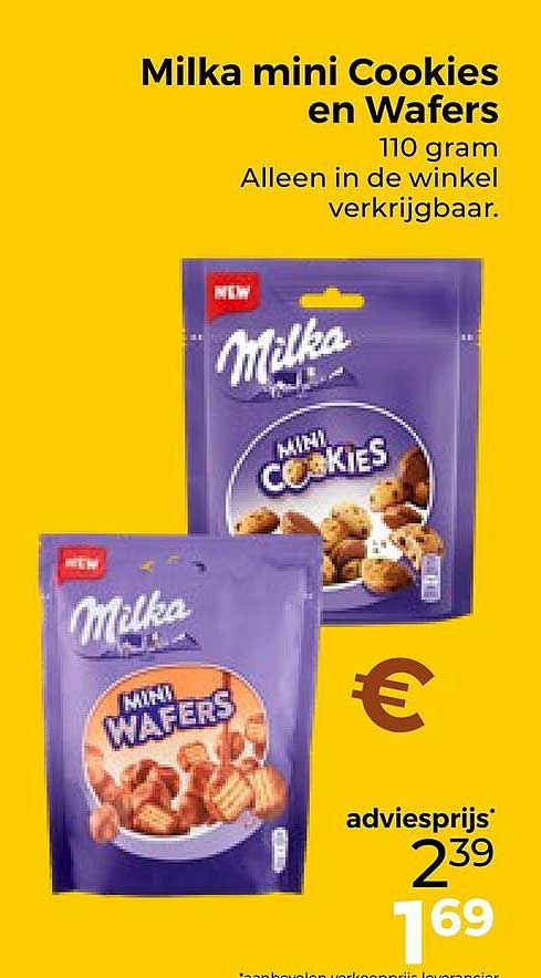 Milka mini Cookies en Wafers 110 gram Alleen in de winkel verkrijgbaar.