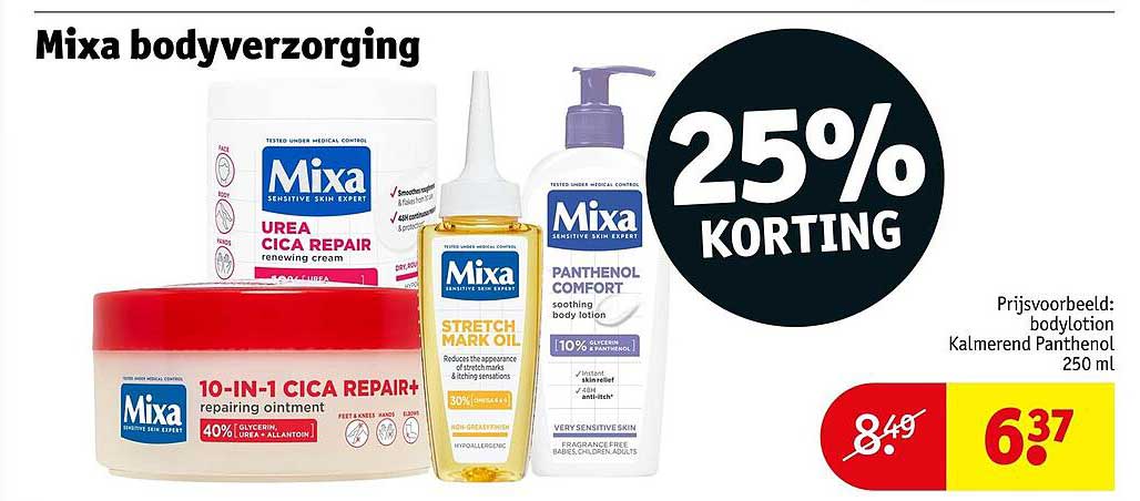 Mixa bodyverzorging 25% korting