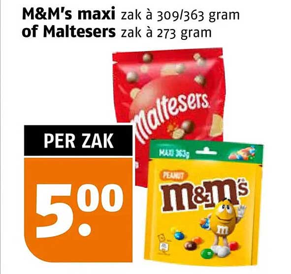 M&M's maxi zak à 309/363 gram of Maltesers zak à 273 gram