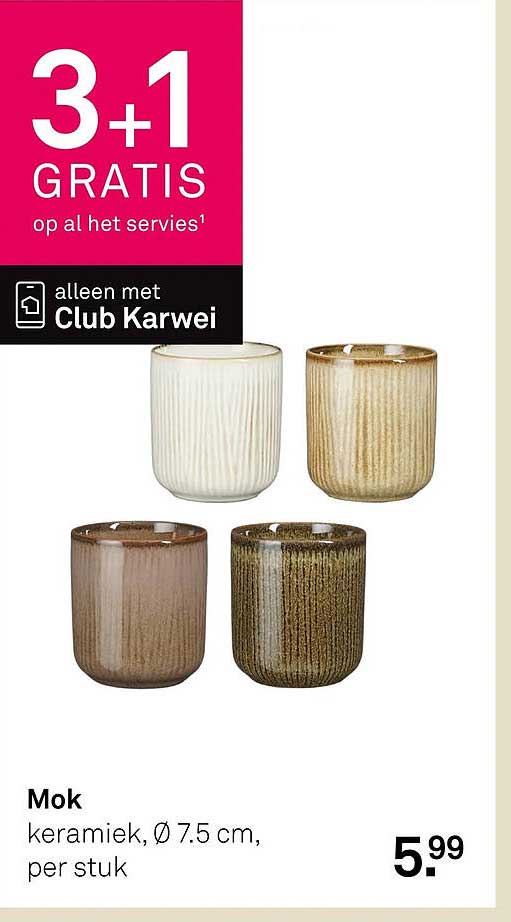Mok keramiek, Ø 7.5 cm, per stuk 3+1 GRATIS op al het servies