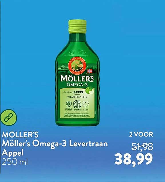 Möller's Möller's Omega-3 Levertraan Appel 250 ml 2 voor