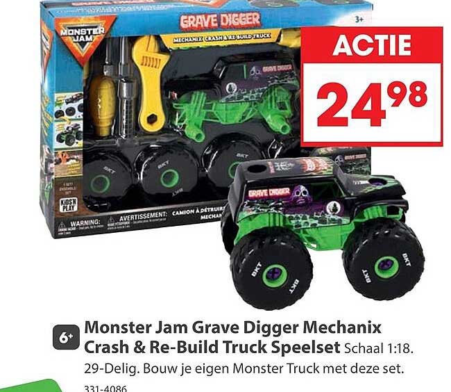 Monster Jam Grave Digger Mechanix Crash & Re-Build Truck Speelset