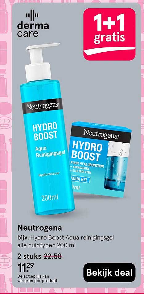 Neutrogena Hydro Boost Aqua reinigingsgel alle huidtypen 200 ml 1+1 gratis