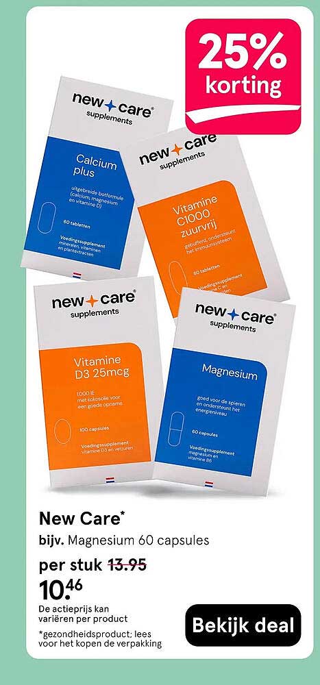 New Care* bijv. Magnesium 60 capsules 25% korting