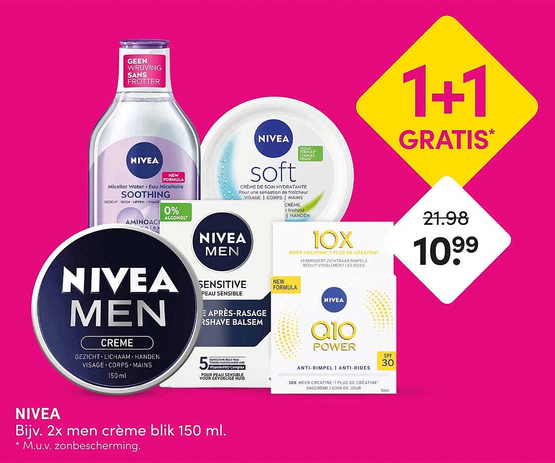 NIVEA Bijv. 2x men crème blik 150 ml. 1+1 GRATIS*