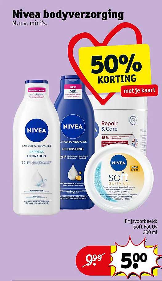 Nivea bodyverzorging M.u.v. mini's. 50% KORTING met je kaart