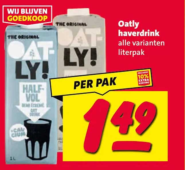 Oatly haverdrink alle varianten literpak PER PAK 1,49