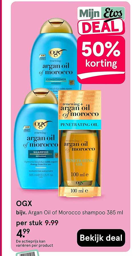OGX bijv. Argan Oil of Morocco shampoo 385 ml 50% korting