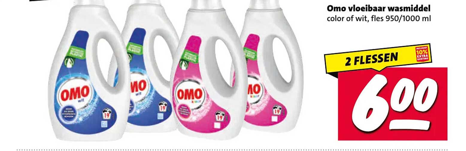 Omo vloeibaar wasmiddel color of wit, fles 950/1000 ml 2 FLESSEN