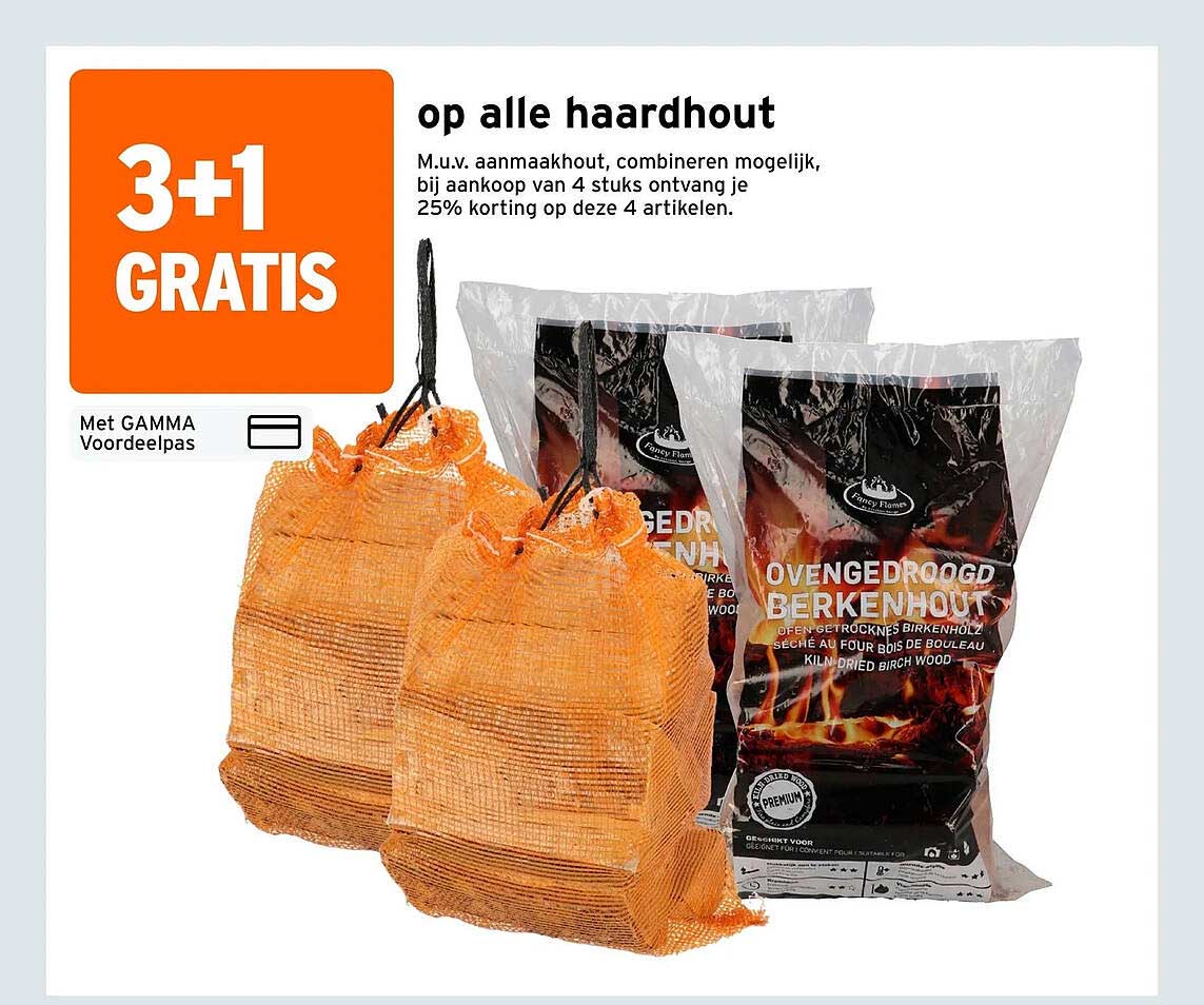 op alle haardhout 3+1 GRATIS