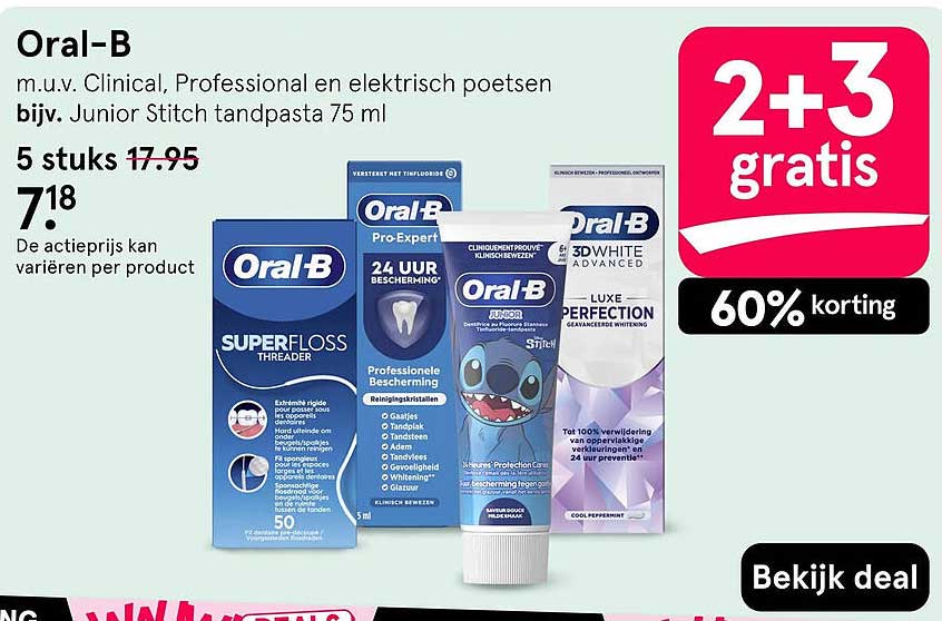 Oral-B m.u.v. Clinical, Professional en elektrisch poetsen, bijv. Junior Stitch tandpasta 75 ml 2+3 gratis