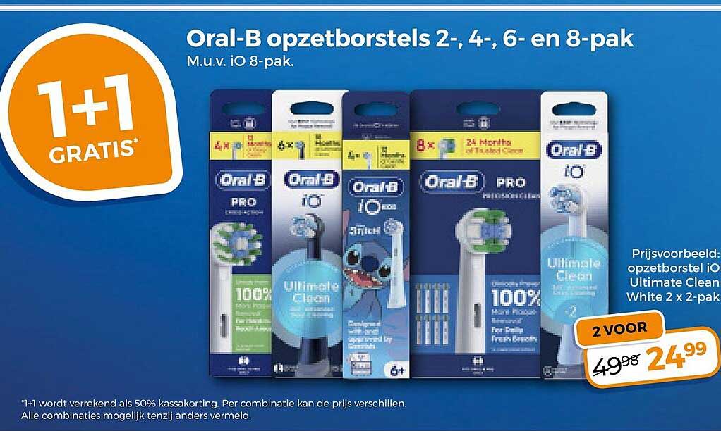Oral-B opzetborstels 2-, 4-, 6- en 8-pak 1+1 gratis