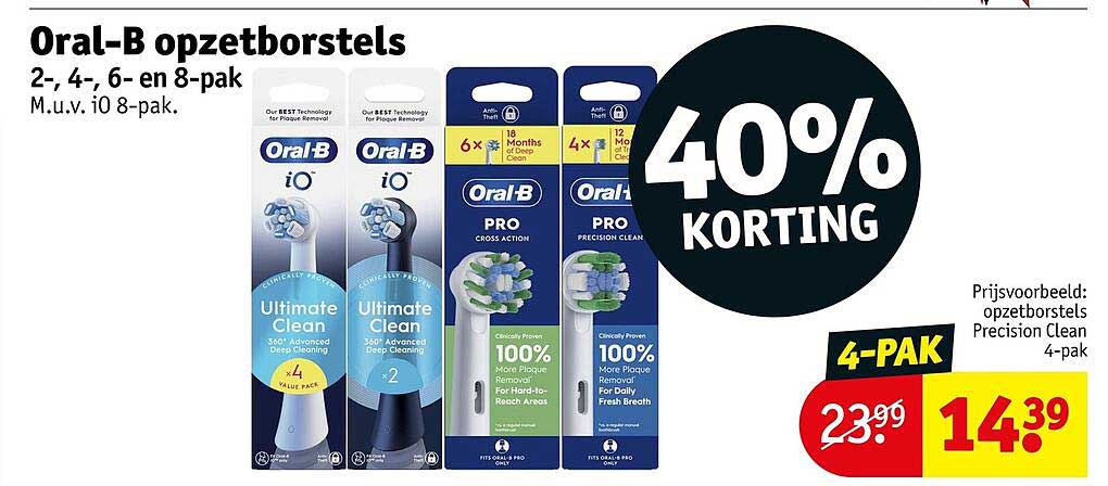 Oral-B opzetborstels 2-, 4-, 6- en 8-pak 40% korting