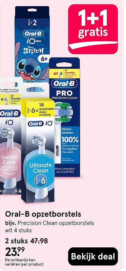 Oral-B opzetborstels bijv. Precision Clean opzetborstels wit 4 stuks 1+1 gratis