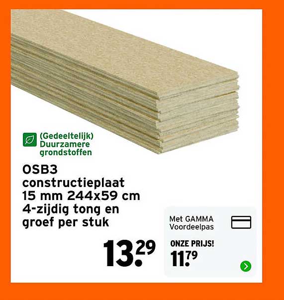 OSB3 constructieplaat 15 mm 244x59 cm 4-zijdig tong en groef per stuk