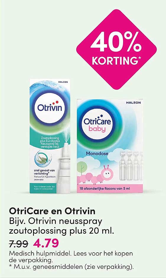 OtriCare en Otrivin Bijv. Otrivin neusspray zoutoplossing plus 20 ml. 40% KORTING*