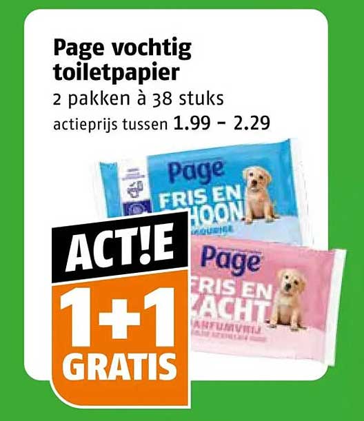 Page vochtig toiletpapier 2 pakken à 38 stuks ACT!E 1+1 GRATIS
