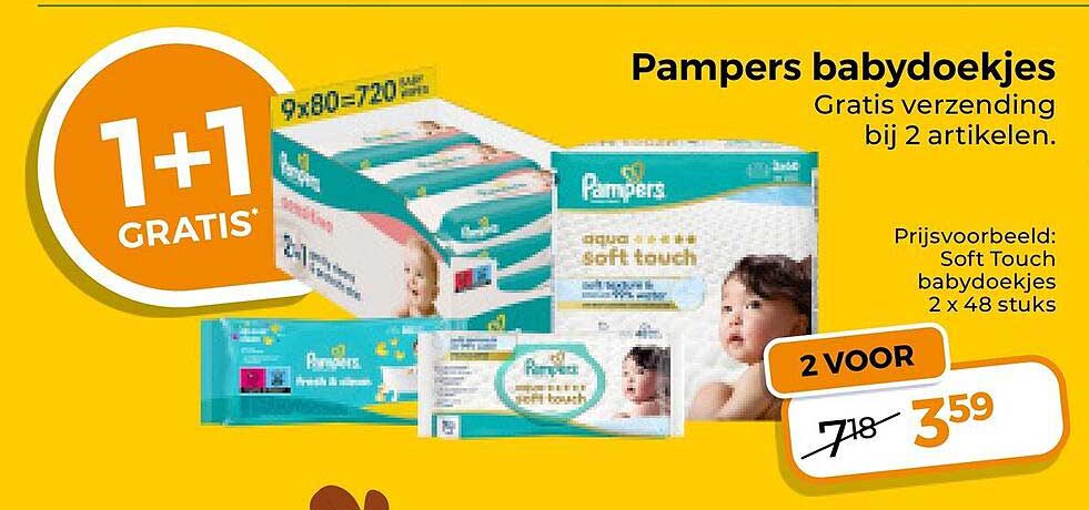 Pampers babydoekjes Gratis verzending bij 2 artikelen. 1+1 GRATIS