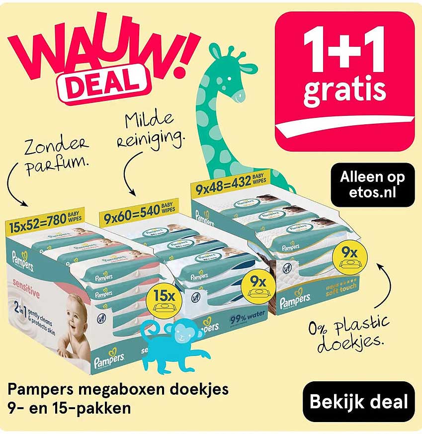 Pampers megaboxen doekjes 9- en 15-pakken 1+1 gratis