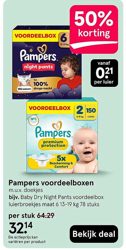 Pampers voordeelboxen 50% korting