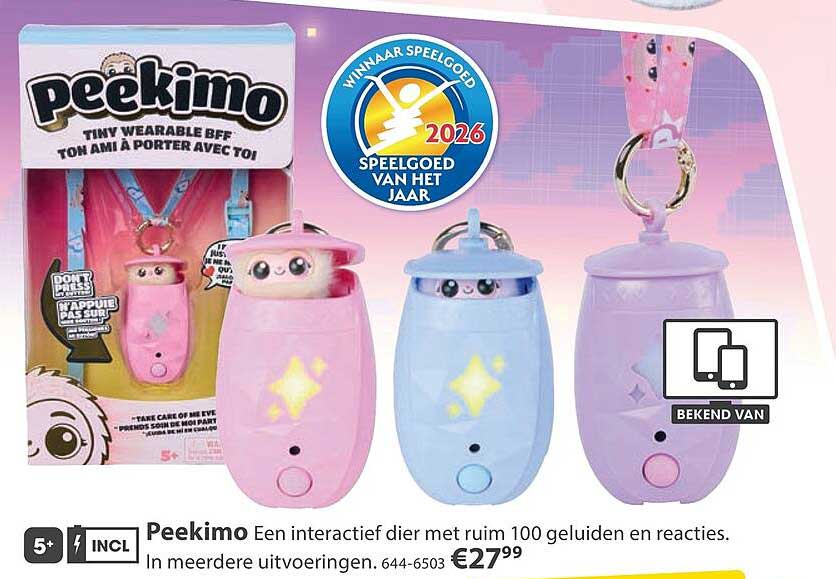 Peekimo Een interactief dier met ruim 100 geluiden en reacties.