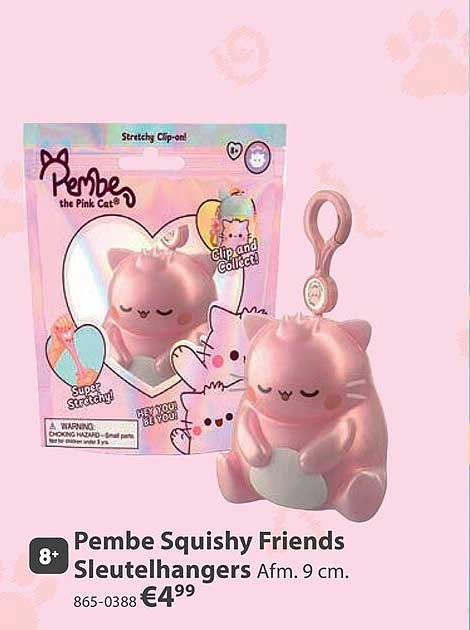 Pembe Squishy Friends Sleutanhangers Afm. 9 cm.