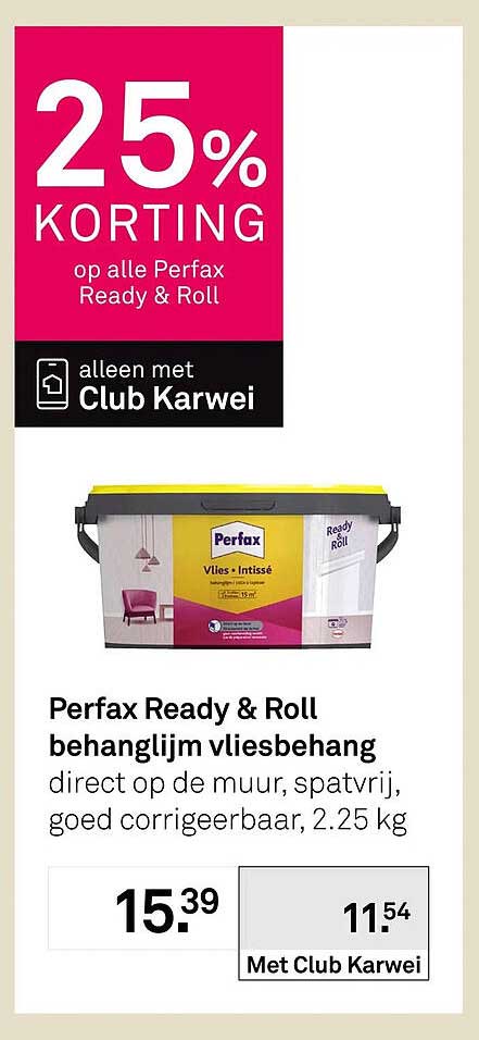 Perfax Ready & Roll behanglijm vliesbehang direct op de muur, spatvrij, goed corrigeerbaar, 2.25 kg