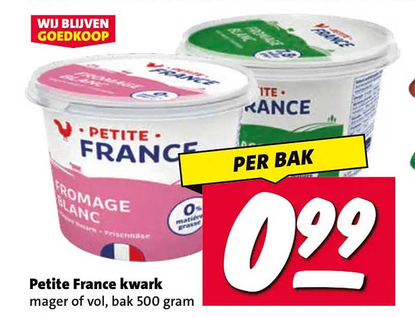 Petite France kwark mager of vol, bak 500 gram PER BAK