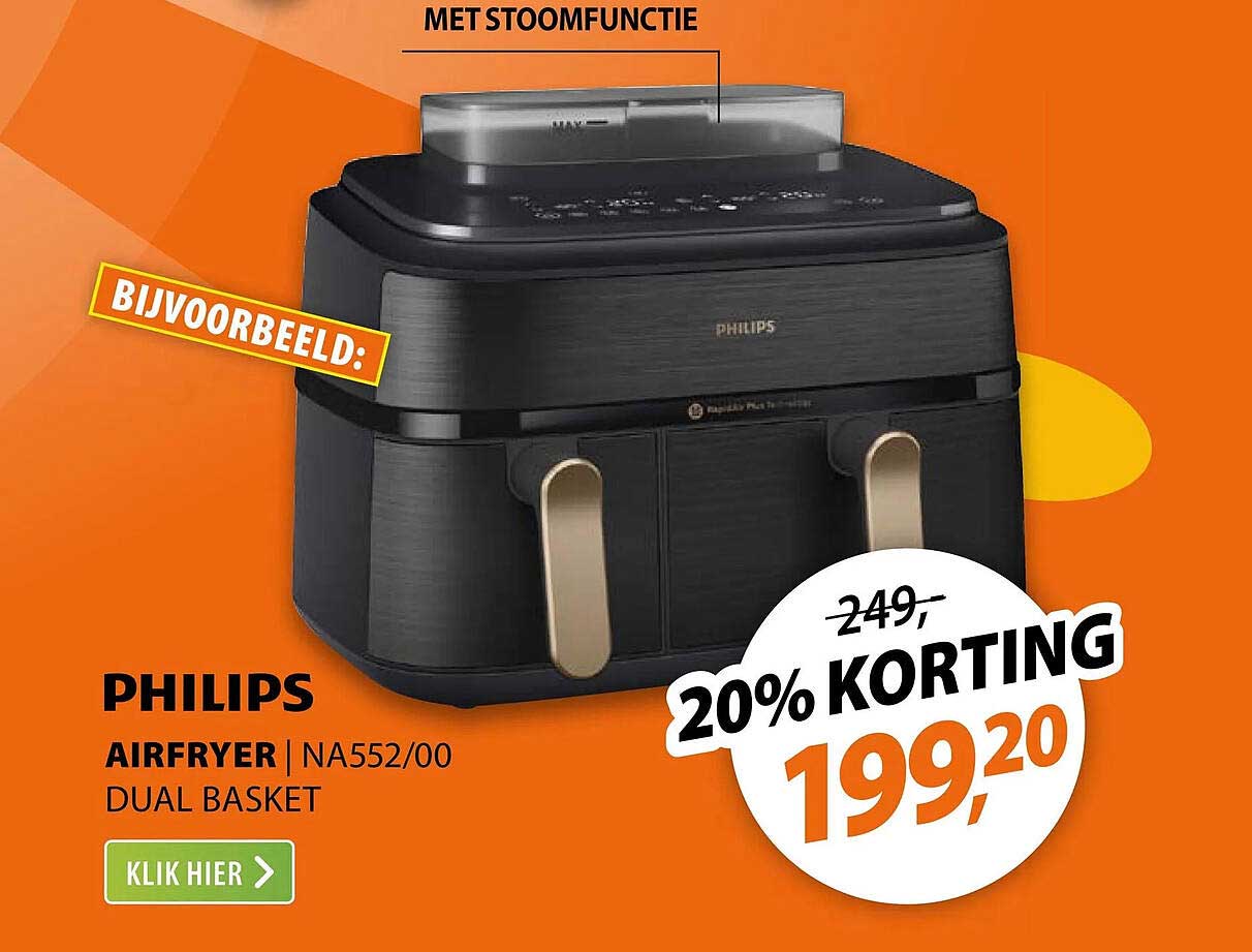 PHILIPS AIRFRYER | NA552/00 DUAL BASKET 20% KORTING