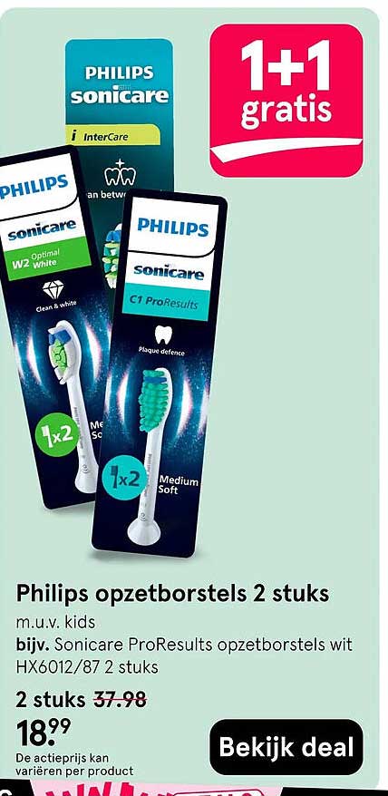 Philips opzetborstels 2 stuks 1+1 gratis