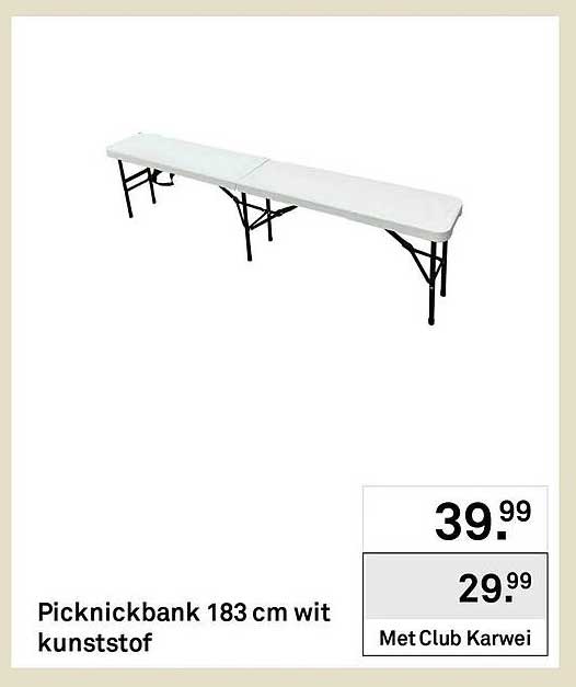 Picknickbank 183 cm wit kunststof