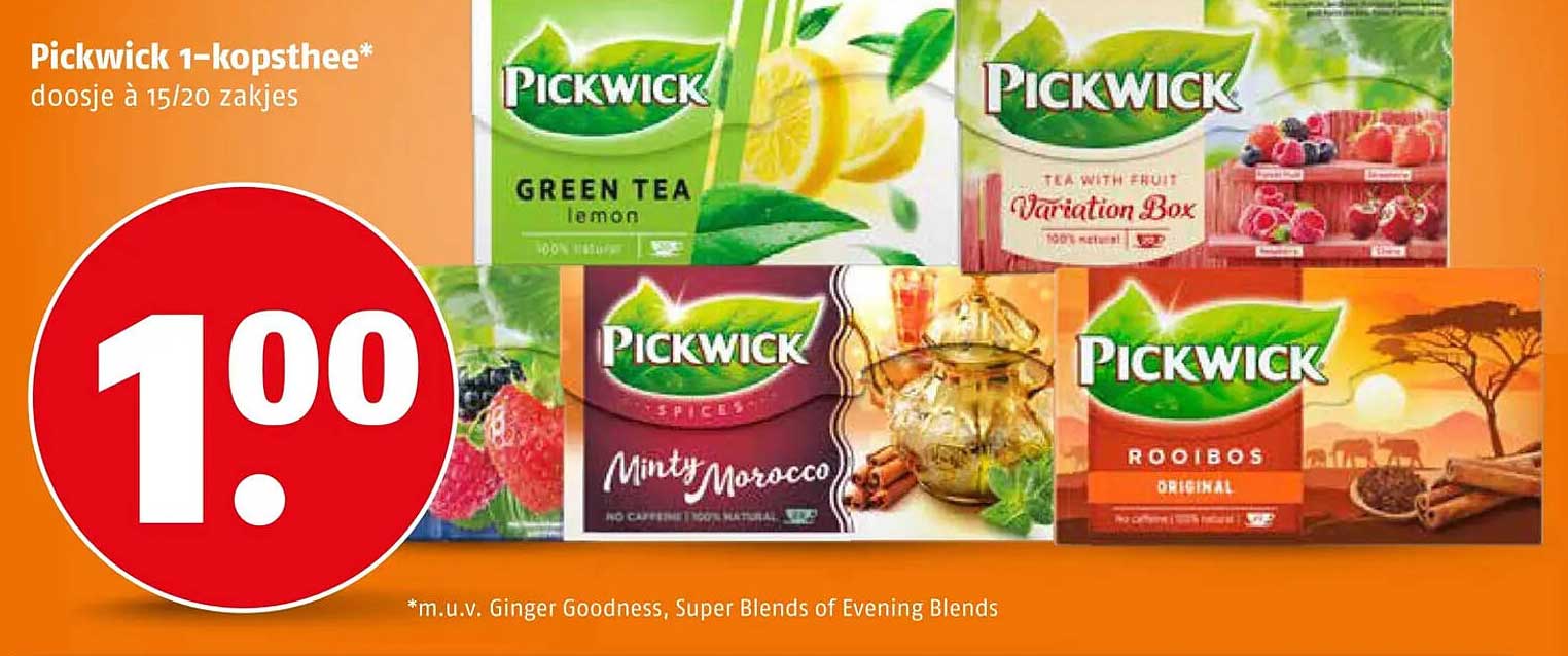 Pickwick 1-kopsthee* doosje à 15/20 zakjes