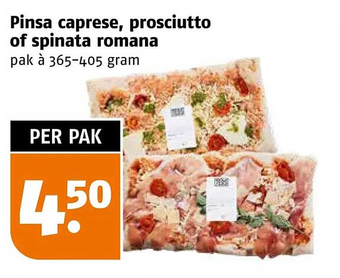 Pinsa caprese, prosciutto of spinata romana