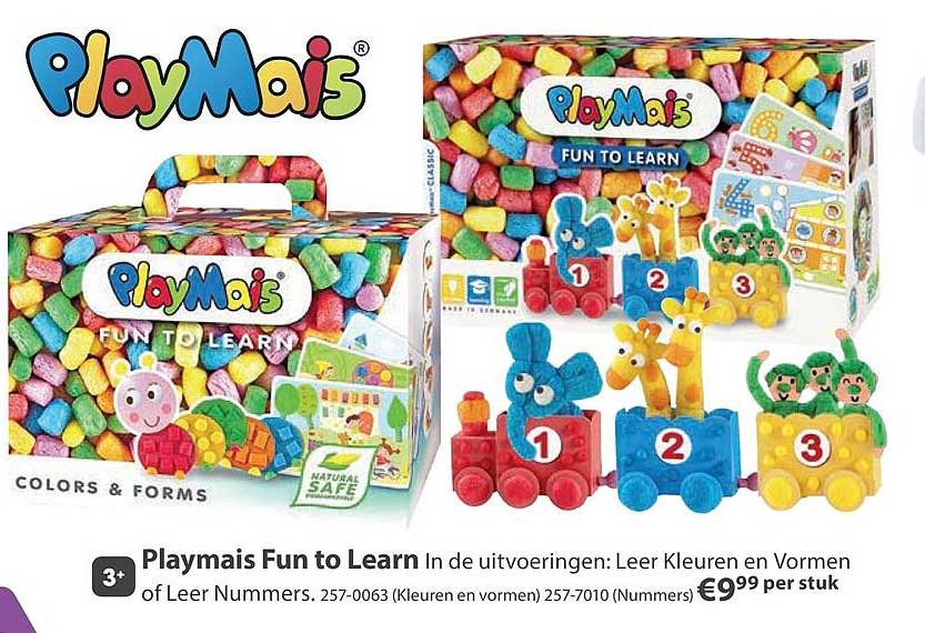 Playmais Fun to Learn In de uitvoeringen: Leer Kleuren en Vormen of Leer Nummers
