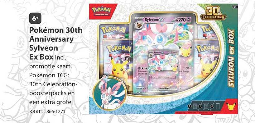 Pokémon 30th Anniversary Sylveon Ex Box Incl. promotie kaart, Pokémon TCG: 30th Celebration-boosterpacks en een extra grote kaart!