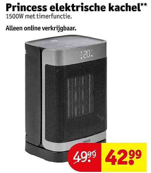 Princess elektrische kachel** 1500W met timerfunctie. Alleen online verkrijgbaar.