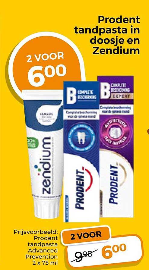 Prodent tandpasta in doosje en Zendium 2 VOOR 6.00
