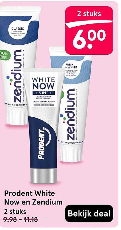 Prodent White Now en Zendium 2 stuks