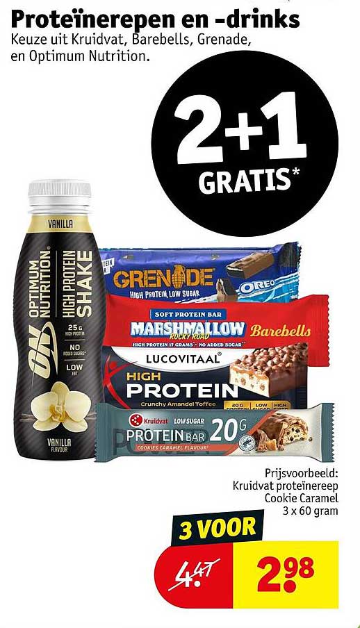 Proteïnerepen en -drinks 2+1 gratis