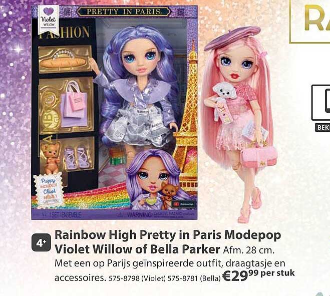 Rainbow High Pretty in Paris Modepop Violet Willow of Bella Parker Afm. 28 cm.